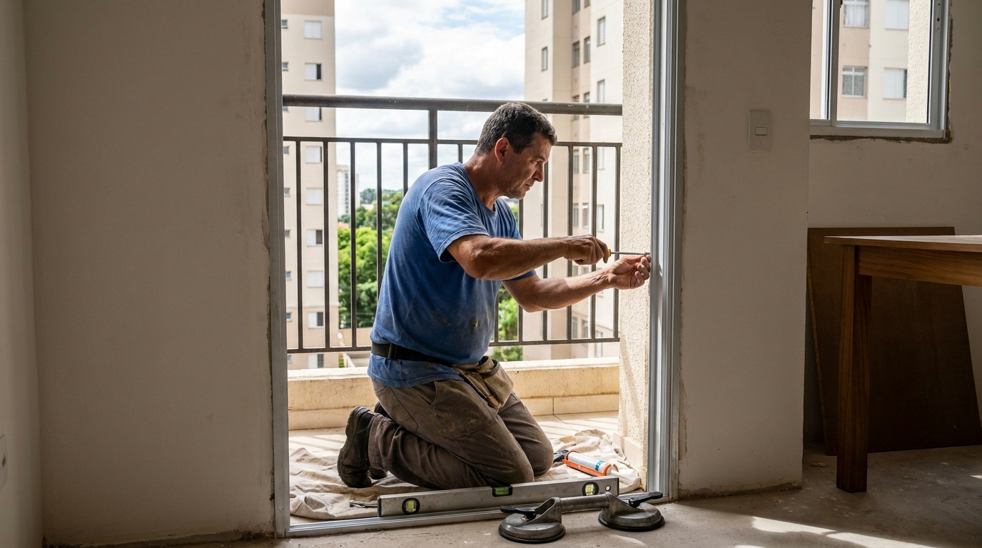 Janela de vidro em apartamento alto em Maringá-PR